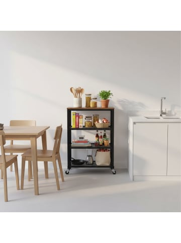 relaxdays Rollwagen in Schwarz/ Braun - (B)60 x (H)85 x (T)40 cm