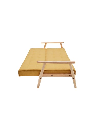 SalesFever Sofa 3-Sitzer mit Relax- und Schlaffunktion und Strukturstoff in Senfgelb