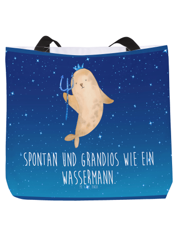 Mr. & Mrs. Panda Shopper Sternzeichen Wassermann mit Spruch in Sternenhimmel Blau