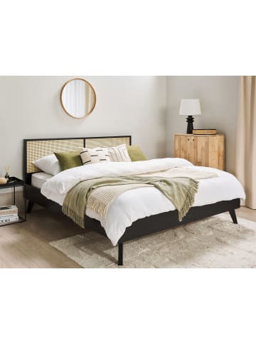 Beliani Doppelbett MONPAZIER in Schwarz/Heller Holzfarbton