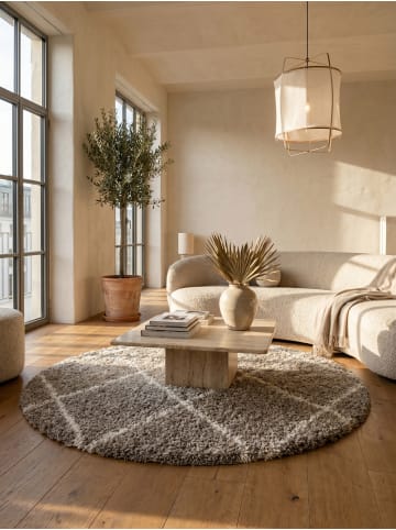 KADIMA DESIGN Teppich Hochflor Shaggy Waschbar Geometrisch DOLOMIT Strapazierfähig in Beige