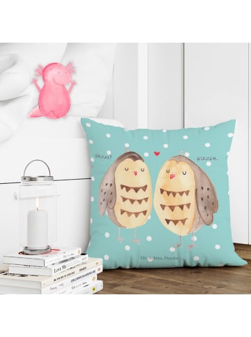 Mr. & Mrs. Panda Kissen 40x40 Eulen Liebe ohne Spruch in Türkis Pastell