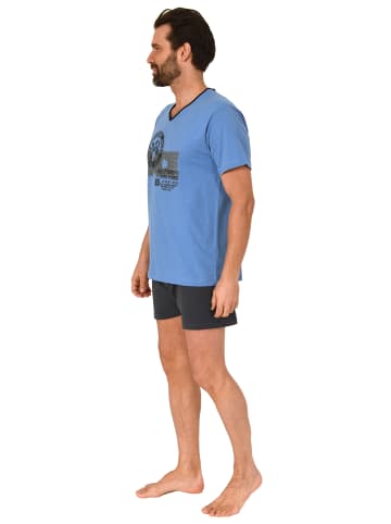 NORMANN kurzarm Schlafanzug Shorty Pyjama schnitt - 77290 in blau