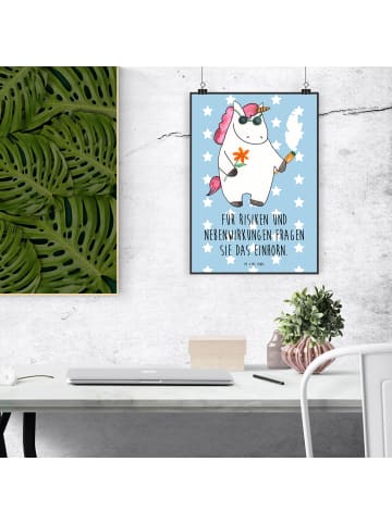 Mr. & Mrs. Panda Art Print Einhorn Woodstock mit Spruch in Blau Pastell