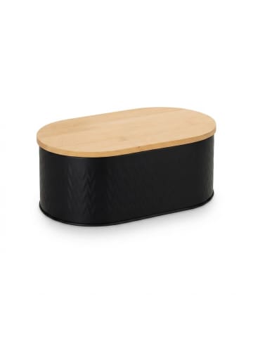 relaxdays Brotkasten in Schwarz/ Natur - (B)33,5 x (H)12 x (T)18 cm