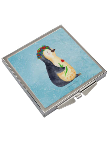 Mr. & Mrs. Panda Schminkspiegel Pinguin Blumen ohne Spruch in Eisblau