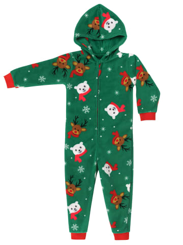 United Labels X-MAS Jumpsuit mit Kapuze Rentier Eisbär Overall Pyjama Schlafanzug in grün