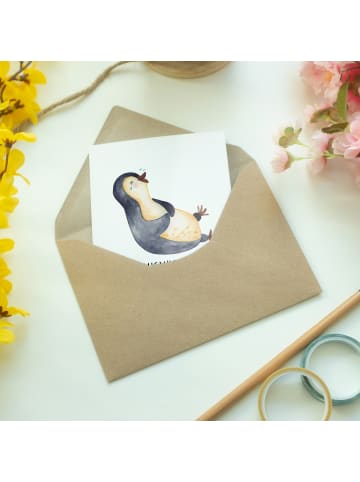 Mr. & Mrs. Panda Glückwunschkarte Pinguin Lachen mit Spruch in Weiß