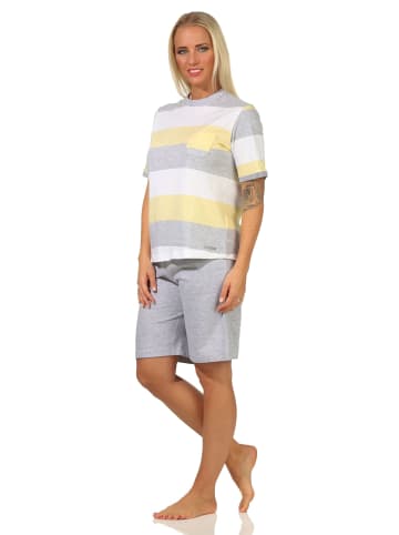 NORMANN kurzarm Schlafanzug Shorty Blockstreifen - 64912 in gelb