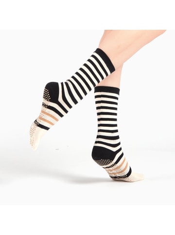 MUNADUNA Gestreifte Yoga-/Pilates-
Anti-Rutsch Zehensocken in Grau/Rosa