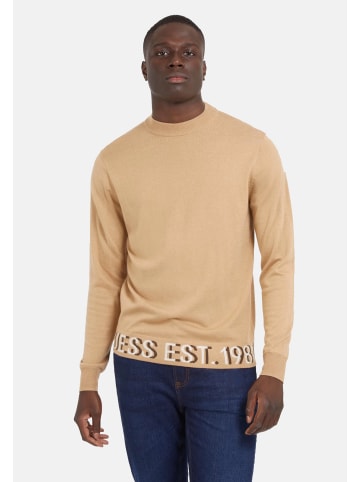 Guess Pullover 'ALF LS High Neck Logo Jacquard' in beige
