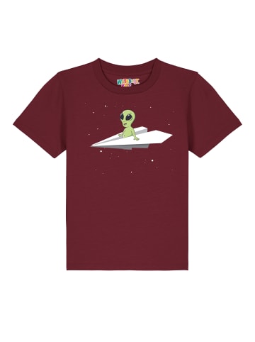 wat? Apparel T-Shirt Alien on a paper plane in Weinrot