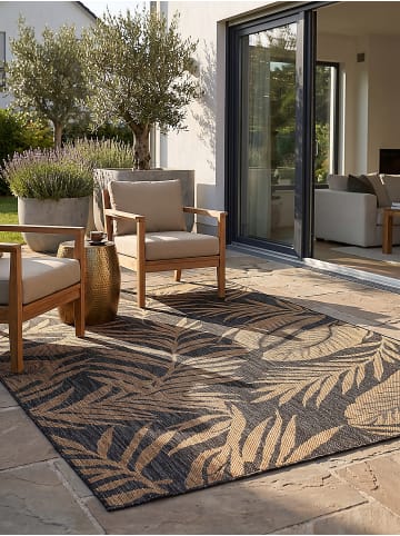 KADIMA DESIGN Teppich Outdoor VIGOLENO Boho botanisch Schlafzimmer Diele in Schwarz-Sandbraun