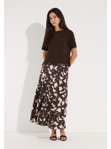 More & More feminines Kurzarmshirt, Spitzenbordüre in brown