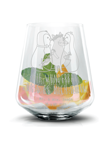 Mr. & Mrs. Panda Cocktail Glas Pinguin Pärchen mit Spruch in Transparent