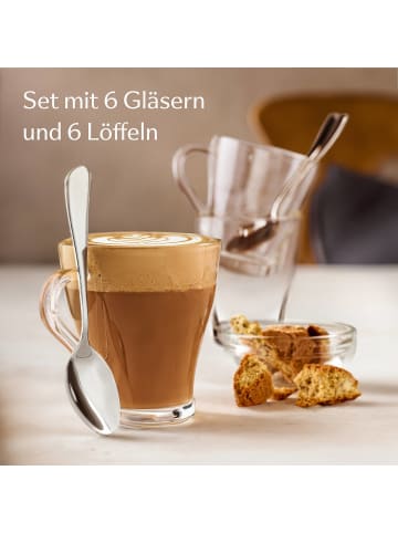 Cosumy 6 Cappuccino Gläser mit Henkel und Löffel - - Hält lange warm