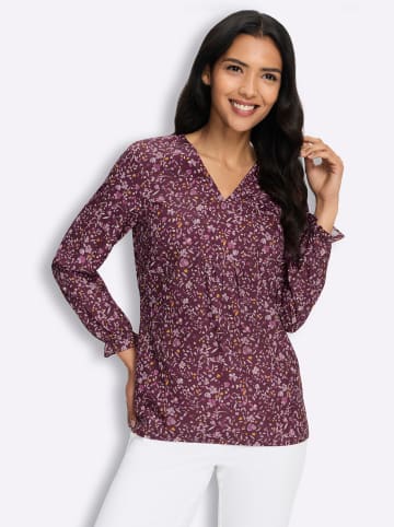 Sieh an! Langarm-Bluse in burgund-mauve-bedruckt