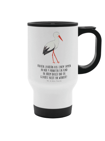 Mr. & Mrs. Panda Isolierbecher Storch mit Spruch in Weiß