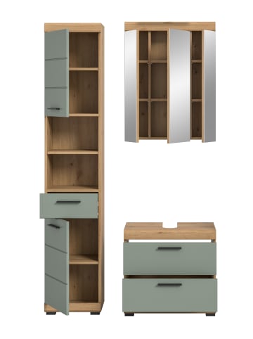 xonox.home Badkombination in Artisan Eiche/Salbei - (B) 112 x (H) 191 x (T) 37