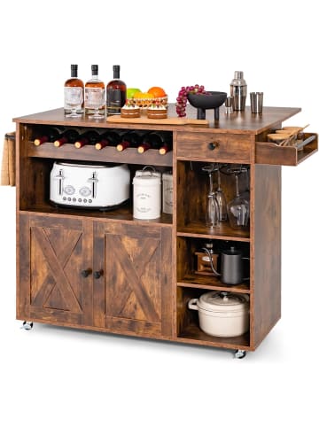 COSTWAY Küchenwagen mit Weinregal in Braun