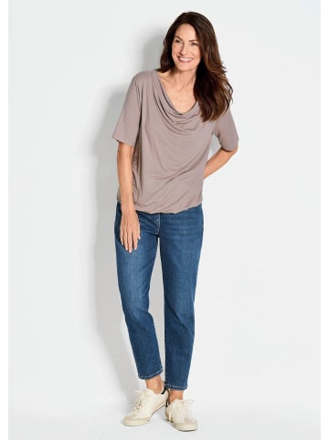 GOLDNER Blusenshirt mit Wasserfallausschnitt in taupe