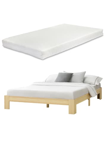 en.casa Holzbett Raisio mit Matratze in Beige (B)140cm