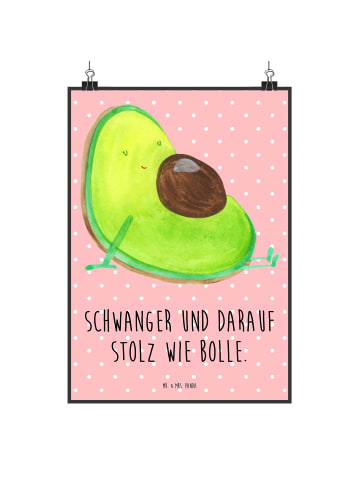 Mr. & Mrs. Panda Poster Avocado Schwangerschaft mit Spruch in Rot Pastell