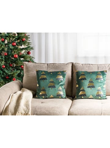 Beliani 2er-Set Dekokissen GOLDSPRUCE in Grün/Gold/Schwarz