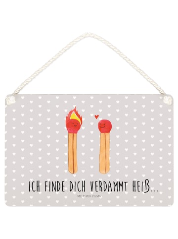Mr. & Mrs. Panda Schild Streichhölzer mit Spruch in Grau Pastell