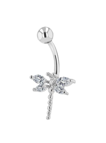 Adeliás Damen Pircing - Bauchnabelpiercing Libelle aus Edelstahl mit Zirkonia in silber