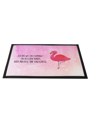 Mr. & Mrs. Panda Fußmatte außen Flamingo Classic mit Spruch in Aquarell Pink
