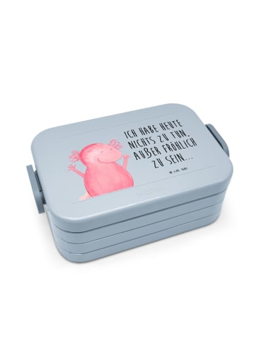 Mr. & Mrs. Panda Brotdose Axolotl Hurra Motiv mit Spruch in Blau Pastell