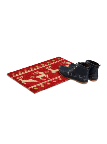 relaxdays Fußmatte Weihnachten in Rot-Beige-Gold - (B)60 x (T)40 cm