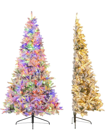 COSTWAY 180 cm Künstlicher Halber Weihnachtsbaum mit Beleuchtung und Schnee in Weiß
