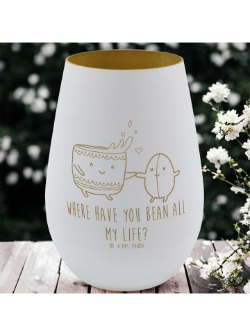 Mr. & Mrs. Panda Gold Windlicht Kaffee Bohne mit Spruch in Weiß
