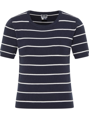 DreiMaster Damen Kurzarm-Pullover in Marine Wollweiss