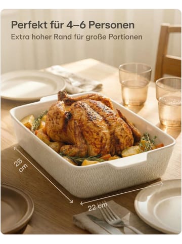 Praknu Auflaufform Keramik Weiß 28cm – Backofen 280°C & Mikrowelle