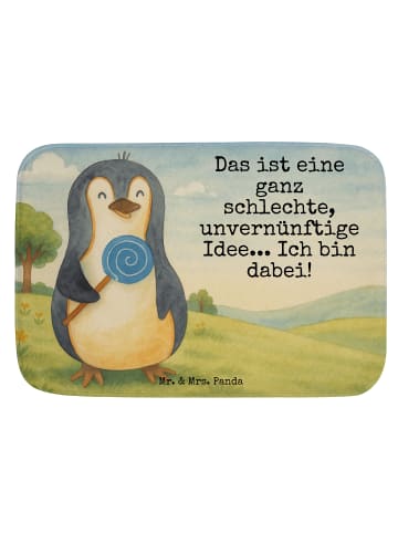 Mr. & Mrs. Panda Badematte Pinguin Lolli Design mit Spruch in Weiß