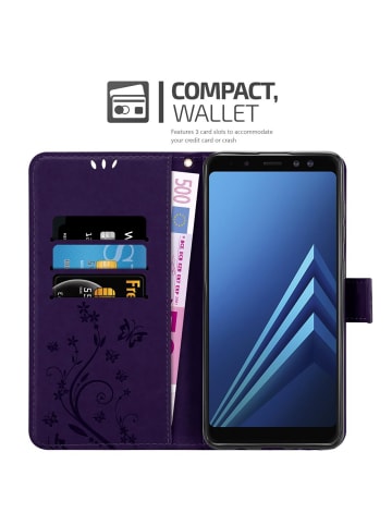 cadorabo Hülle für Samsung Galaxy A8 2018 Blumen Design in FLORAL DUNKEL LILA