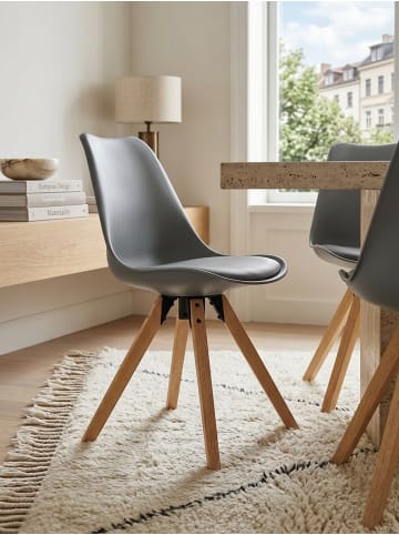 KADIMA DESIGN Esszimmerstühle 2er-Set | Stoff-Bezug, Massivholz, Nordic Modern in Grau