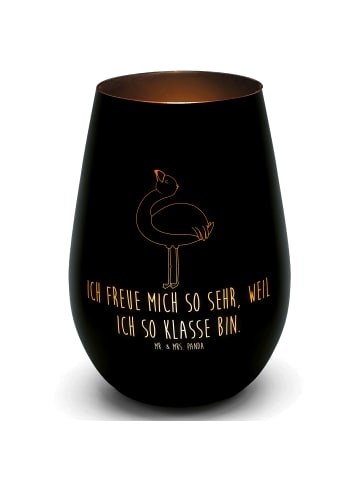 Mr. & Mrs. Panda Gold Windlicht Flamingo Stolz mit Spruch in Schwarz