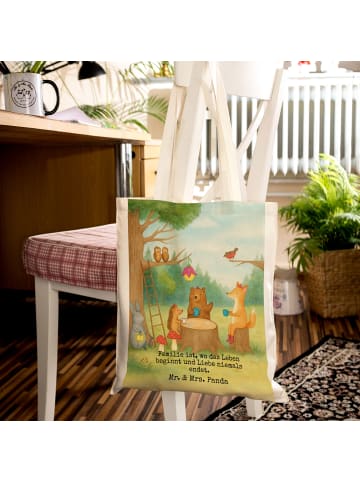 Mr. & Mrs. Panda Jutebeutel Waldtiere Picknick Design mit Spruch in Weiß