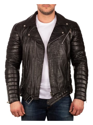Reichstadt Herren Slim Fit Echtleder Jacke Crocodile Silver Zipper in Black