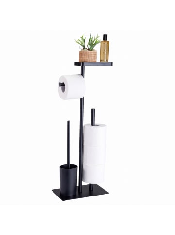 Bathroom Solutions Toilettenpapierhalter mit WC-Bürste und Ablage für das Telefon in Schwarz