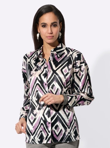 creation L Seidenbluse in ecru-graphit-bedruckt