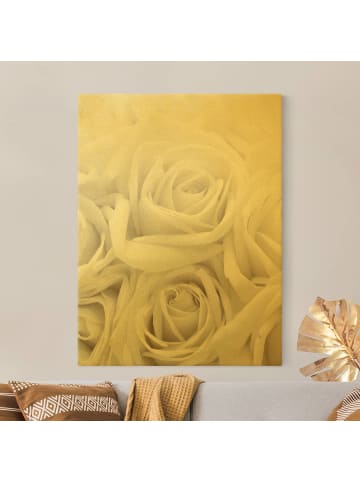 WALLART Leinwandbild Gold - Weiße Rosen in Creme-Beige