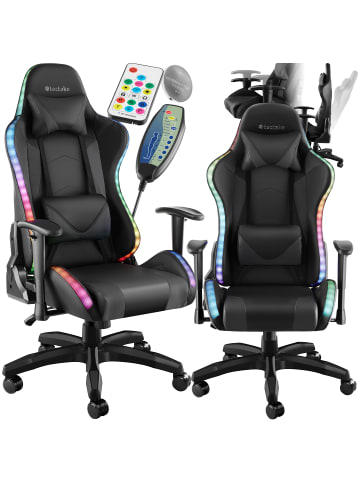 tectake Gamingstuhl Tartaros dicke Polsterung, Belastbarkeit 120 kg, schwarz/schwarz