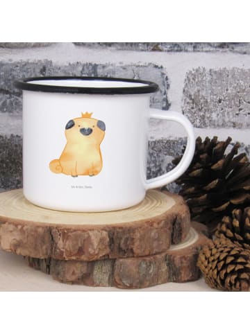 Mr. & Mrs. Panda XL Emaille Tasse Mops Krone ohne Spruch in Weiß
