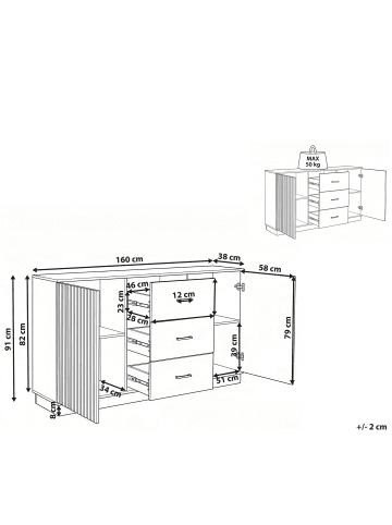 Beliani Sideboard MANAIA in Braun/Schwarz - (W) 160 x (H) 91 x (L) 38 cm
