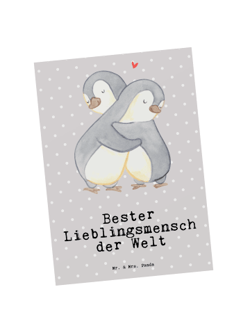 Mr. & Mrs. Panda Ansichtskarte Pinguin Bester Lieblingsmensch de... in Grau Pastell